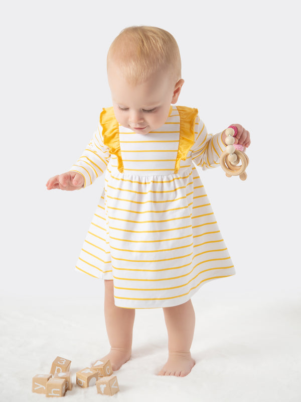 Organic Cotton Ruffled Dress - Orange Stripes